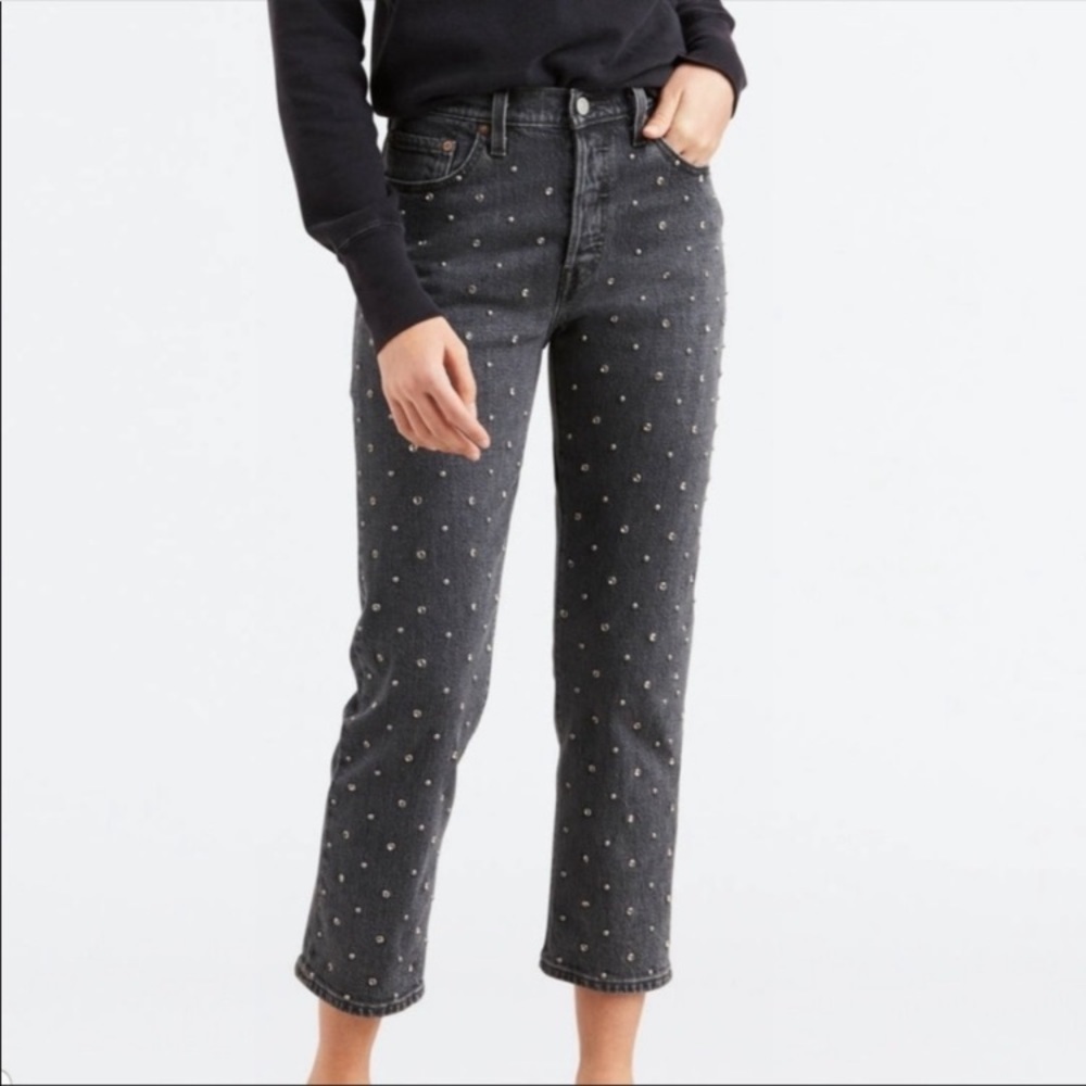 Levi’s Premium 501 Studded Crop Jeans in Washed Black/Size 29x28